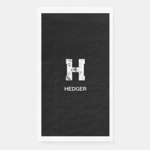MINIMALIST WHITE ONE LETTER MONOGRAM NAME BLACK PAPER GUEST TOWELS