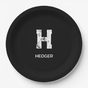 MINIMALIST WHITE ONE LETTER MONOGRAM NAME BLACK PAPER PLATES