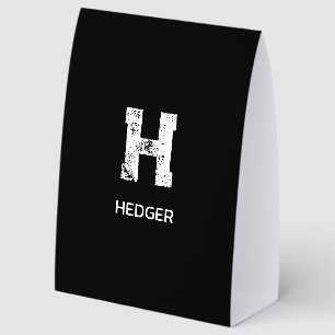 MINIMALIST WHITE ONE LETTER MONOGRAM NAME BLACK PAPER TABLE TENT