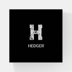 MINIMALIST WHITE ONE LETTER MONOGRAM NAME BLACK PAPERWEIGHT