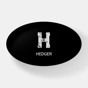 MINIMALIST WHITE ONE LETTER MONOGRAM NAME BLACK PAPERWEIGHT
