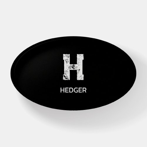 MINIMALIST WHITE ONE LETTER MONOGRAM NAME BLACK  PAPERWEIGHT
