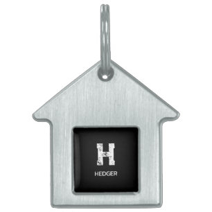 MINIMALIST WHITE ONE LETTER MONOGRAM NAME BLACK PET ID TAG