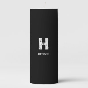 MINIMALIST WHITE ONE LETTER MONOGRAM NAME BLACK PILLAR CANDLE