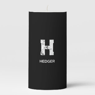 MINIMALIST WHITE ONE LETTER MONOGRAM NAME BLACK PILLAR CANDLE