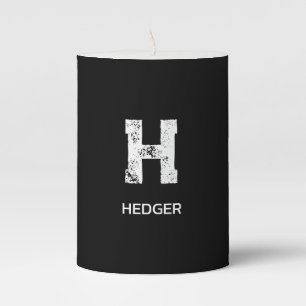 MINIMALIST WHITE ONE LETTER MONOGRAM NAME BLACK PILLAR CANDLE