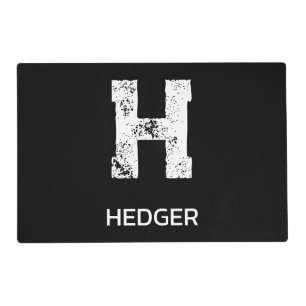 MINIMALIST WHITE ONE LETTER MONOGRAM NAME BLACK PLACEMAT