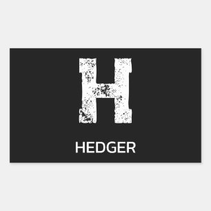 MINIMALIST WHITE ONE LETTER MONOGRAM NAME BLACK RECTANGULAR STICKER