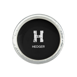 MINIMALIST WHITE ONE LETTER MONOGRAM NAME BLACK  RING