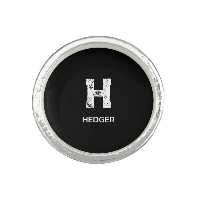 MINIMALIST WHITE ONE LETTER MONOGRAM NAME BLACK  RING (Front)