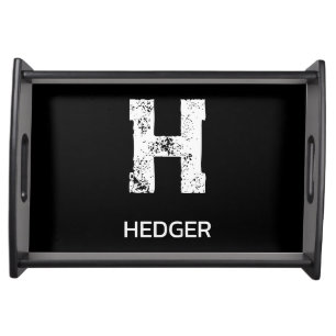 MINIMALIST WHITE ONE LETTER MONOGRAM NAME BLACK SERVING TRAY