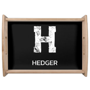 MINIMALIST WHITE ONE LETTER MONOGRAM NAME BLACK SERVING TRAY