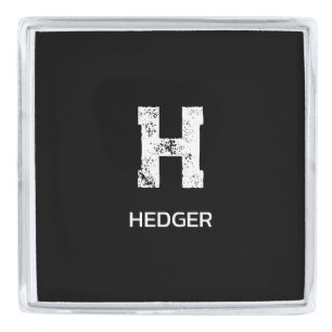 MINIMALIST WHITE ONE LETTER MONOGRAM NAME BLACK SILVER FINISH LAPEL PIN