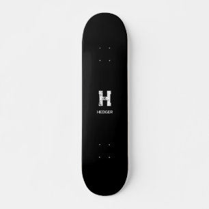 MINIMALIST WHITE ONE LETTER MONOGRAM NAME BLACK  SKATEBOARD