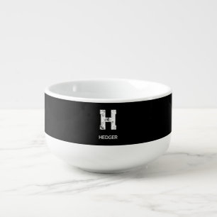MINIMALIST WHITE ONE LETTER MONOGRAM NAME BLACK SOUP MUG
