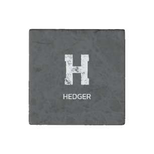 MINIMALIST WHITE ONE LETTER MONOGRAM NAME BLACK STONE MAGNET