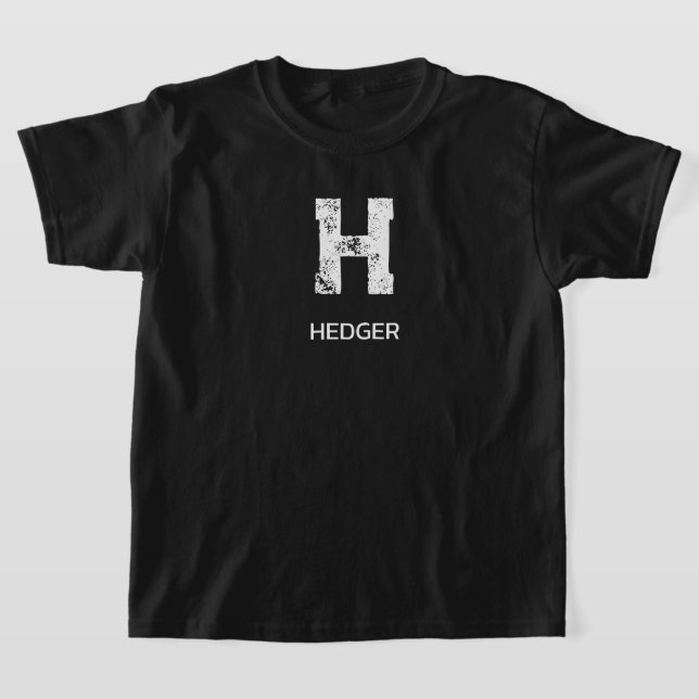 MINIMALIST WHITE ONE LETTER MONOGRAM NAME BLACK T-Shirt (Laydown)