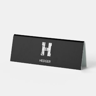 MINIMALIST WHITE ONE LETTER MONOGRAM NAME BLACK TABLE TENT