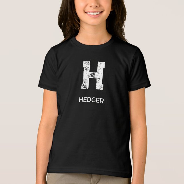 MINIMALIST WHITE ONE LETTER MONOGRAM NAME BLACK Tri-Blend SHIRT (Front)