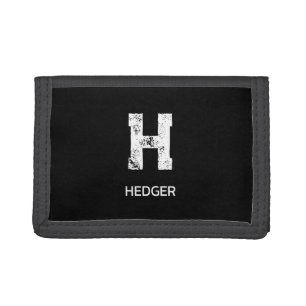 MINIMALIST WHITE ONE LETTER MONOGRAM NAME BLACK TRIFOLD WALLET