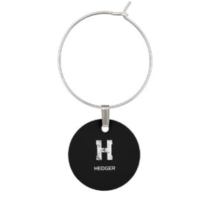 MINIMALIST WHITE ONE LETTER MONOGRAM NAME BLACK WINE CHARM