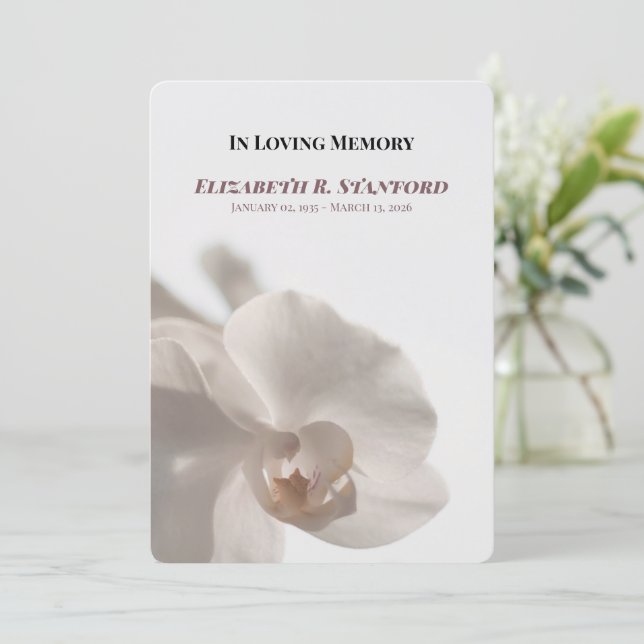 Minimalist White Orchid Memorial Program (Standing Front)