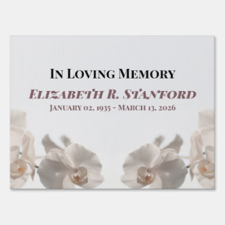 Minimalist White Orchid Memorial Yard Sign