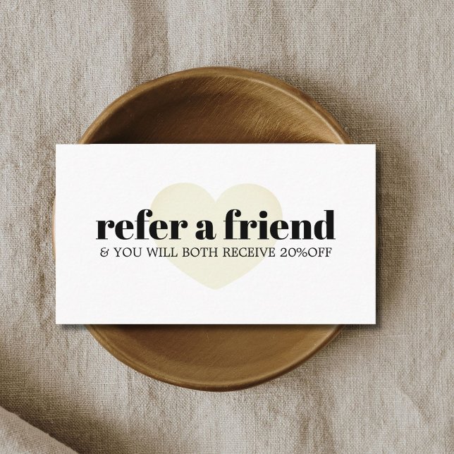 Minimalist White Pastel Heart Bold Salon Referral Card (Creator Uploaded)