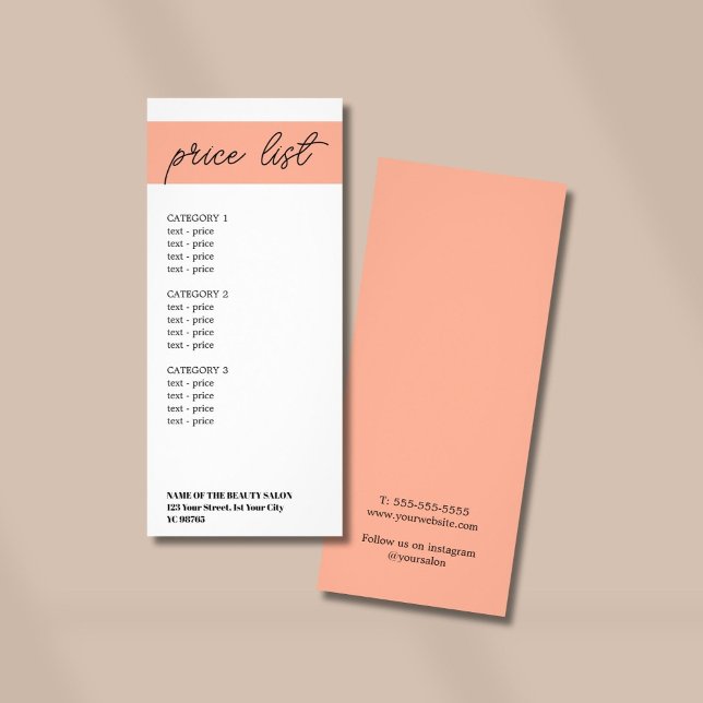 Minimalist White Peach Stripe Beauty Price List Rack Card (Creator Uploaded)
