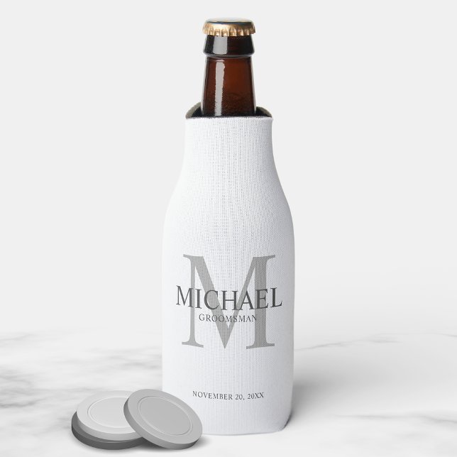 Minimalist White Personalized Groomsmen Bottle Cooler (Creator Uploaded)