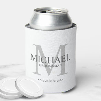 Minimalist White Personalized Groomsmen Can Cooler by manadesignco at Zazzle
