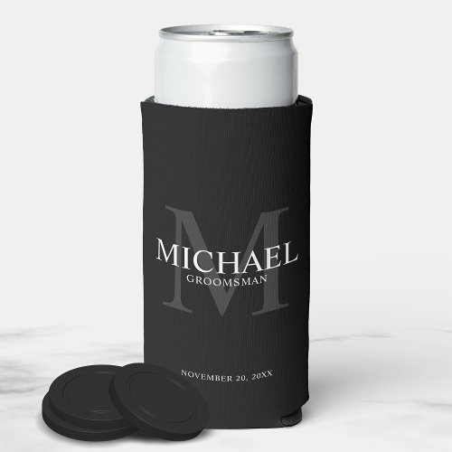 Minimalist White Personalized Groomsmen Can Cooler