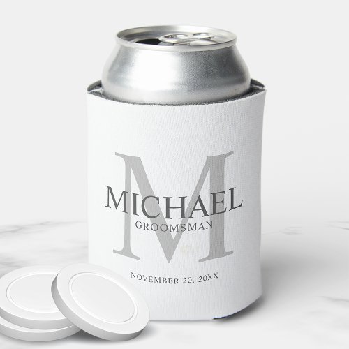 Minimalist White Personalized Groomsmen Can Cooler