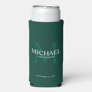 Minimalist White Personalized Groomsmen Can Cooler
