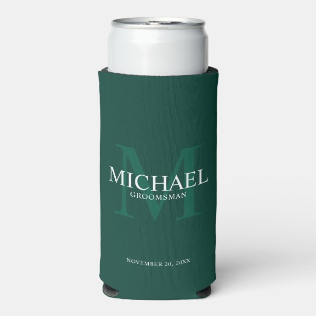 Minimalist White Personalized Groomsmen Can Cooler (Seltzer Front)