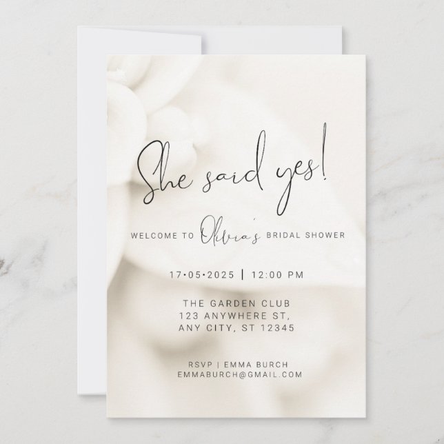 Minimalist White Petal Bridal Shower Invite (Front)
