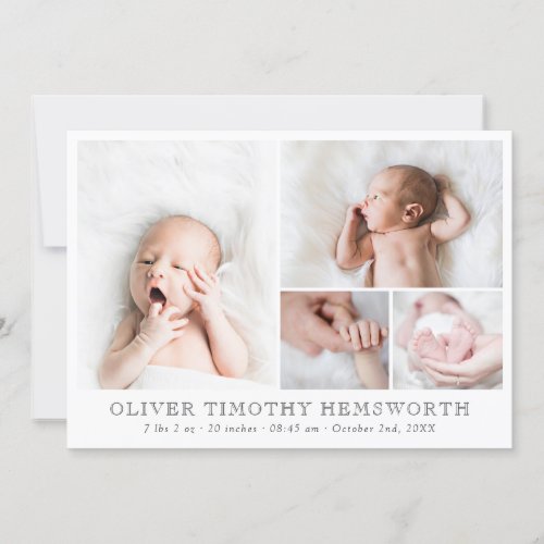 Minimalist White Photo Collage Baby Announcement