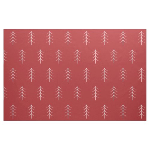 Minimalist White Pine Tree Pattern Red Fabric