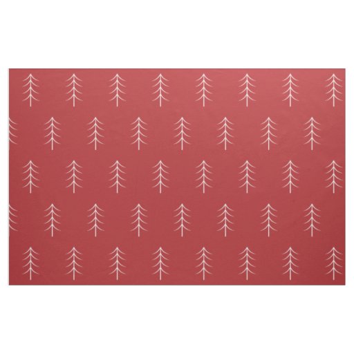 Minimalist White Pine Tree Pattern Red Fabric