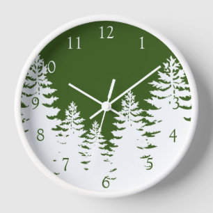 Minimalist white pine tree silhouette personalize  clock