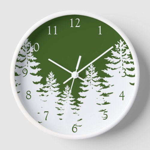 Minimalist white pine tree silhouette personalize  clock