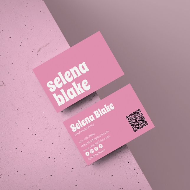 Minimalist white & Pink | Modern QR Code  Business Card (Creator Uploaded)
