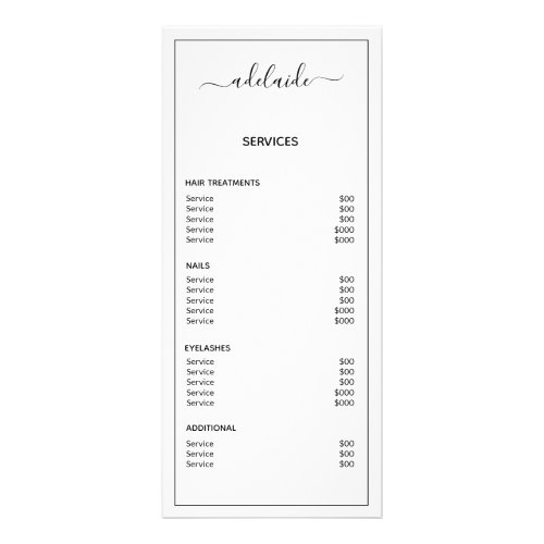 Minimalist White Price List Salon Service Menu