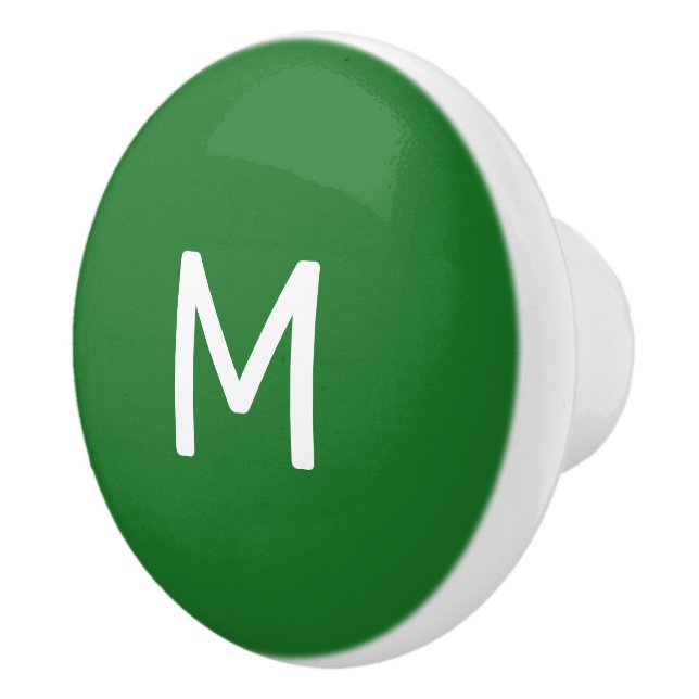 Minimalist White Print Monogram on Green Ceramic Knob (Right)