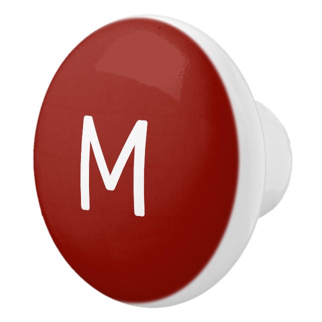 Minimalist White Print Monogram on Red Ceramic Knob (Right)