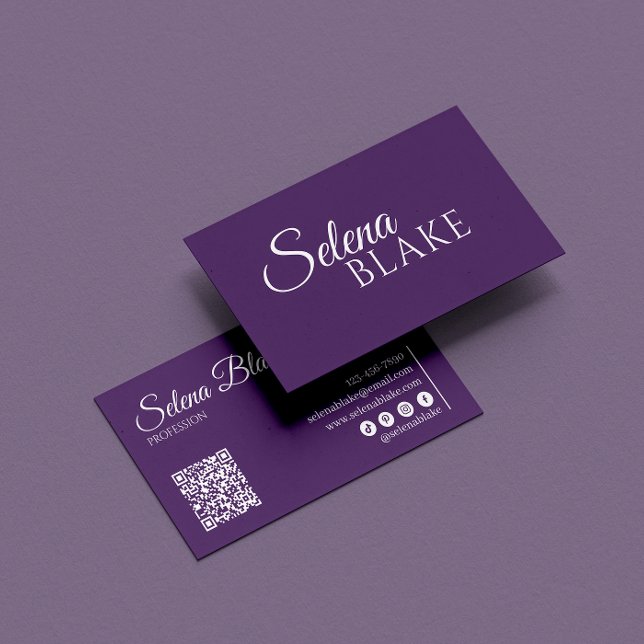 Minimalist white & Purple | Modern QR Code  Business Card (Creator Uploaded)