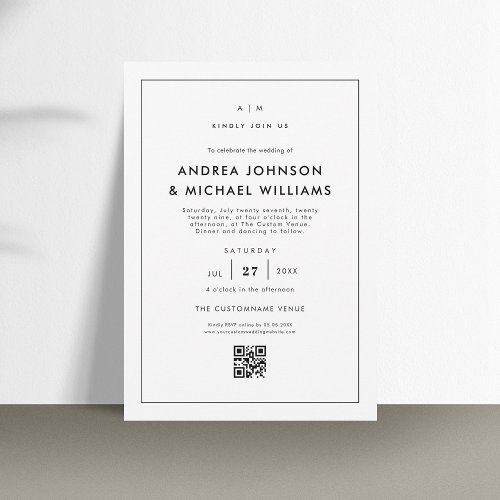 Minimalist White QR Code Wedding Invitation
