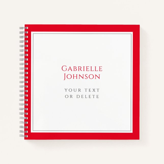 MInimalist white red elegant stylish timeless chic Notebook (Front)