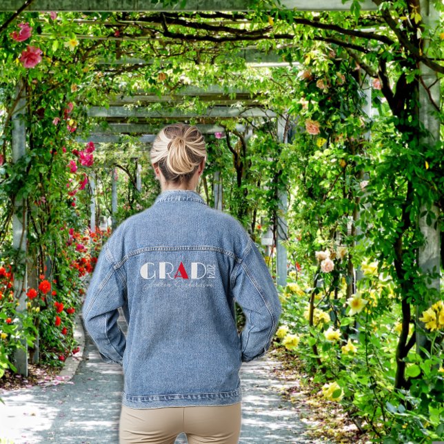 Minimalist white red graduation name denim jacket (Creator Uploaded)