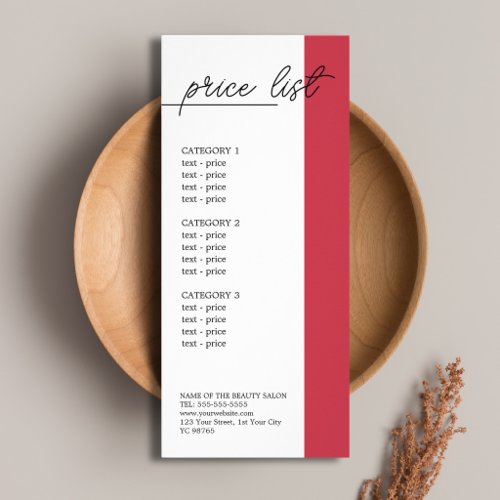 Minimalist White Red Line Beauty Price List Rack Card